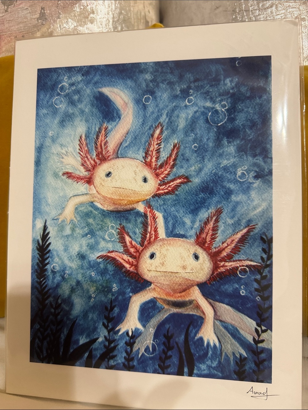 Aquatic Axolotl Art hand Painted artist Aura Quetzal(Mexico)froma visit to Cabos